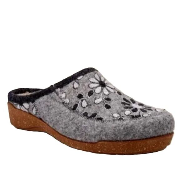 Taos Woolderness 2 Clogs Felt Embroidered Scandi Girl Slipper Boho Floral Grey - Picture 1 of 8